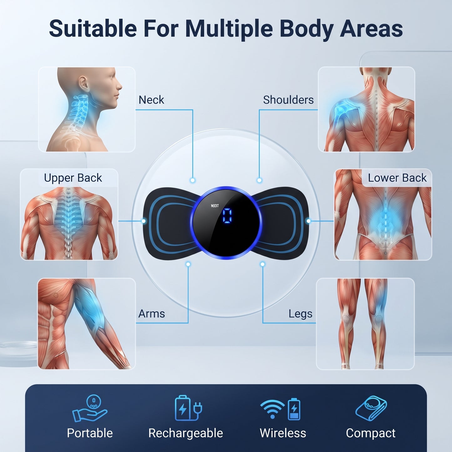EMS Mini Body Massager | USB Rechargeable for Neck, Back & Shoulders