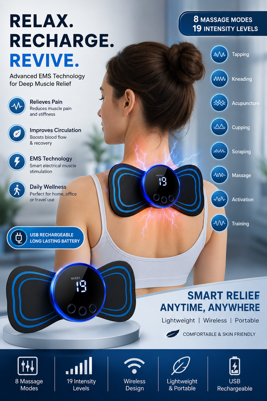 EMS Mini Body Massager | USB Rechargeable for Neck, Back & Shoulders